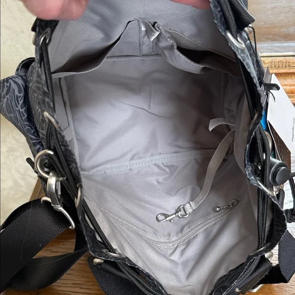 Baggallini Charcoal Floral Crossbody Bag. (Modern EWY Drawstring Bag) - Picture 16 of 16